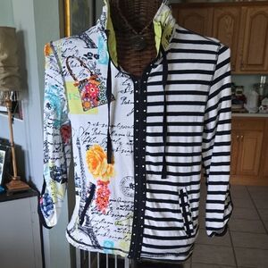 Classic Black and White Striped Sweat Jacket